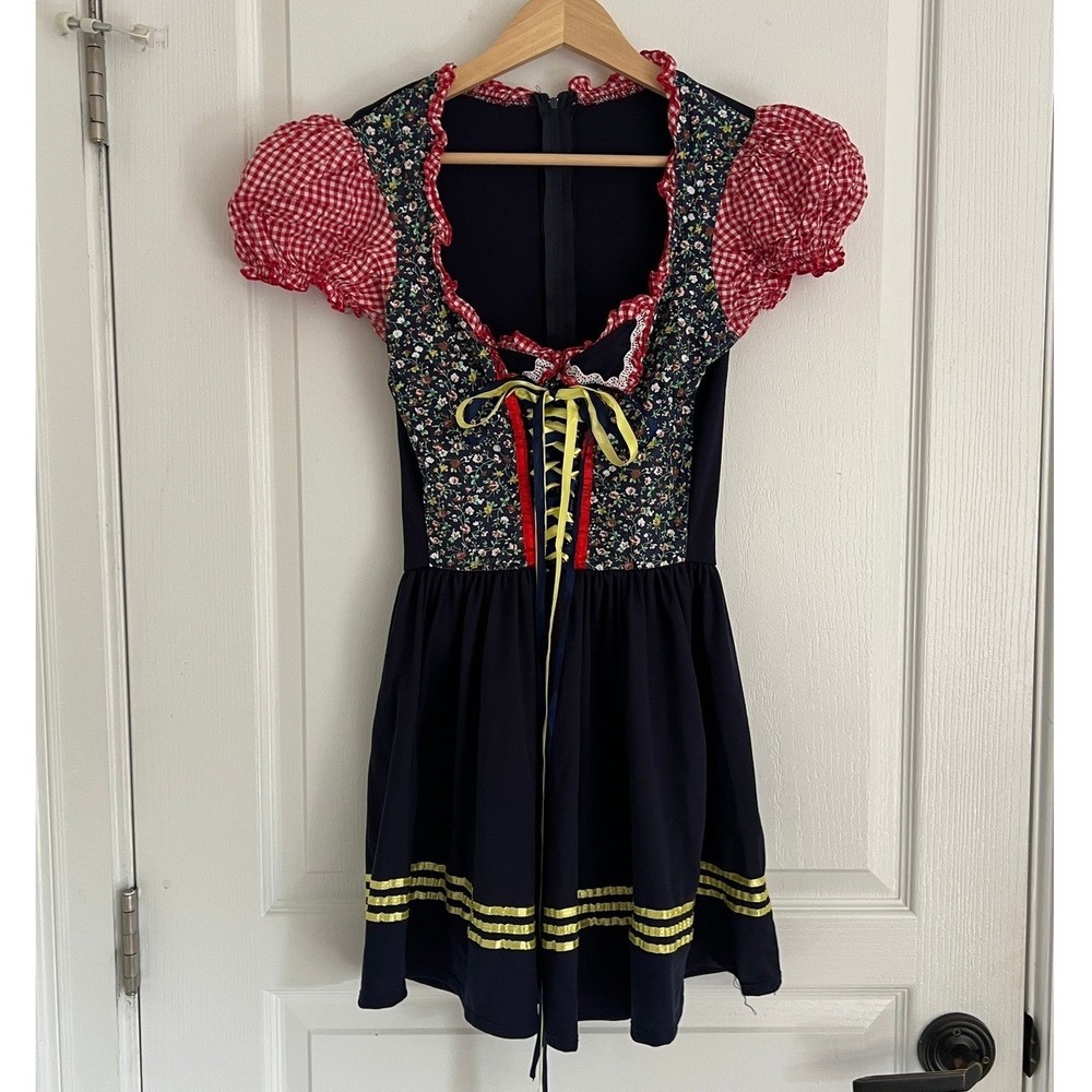 Leg Avenue Y2K Dirndl Dress Women Blue Floral Gingham Oktoberfest Costume Small